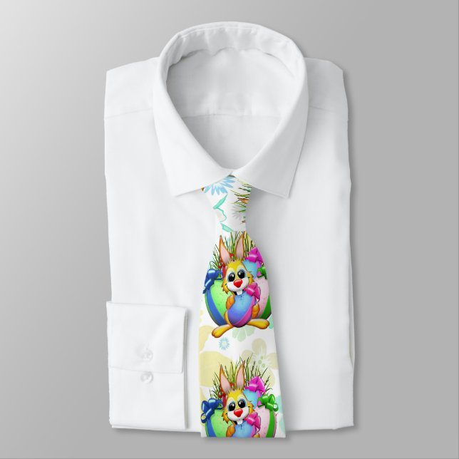 Cravate Lapin drôle mordant un œuf de Pâques (Attaché)