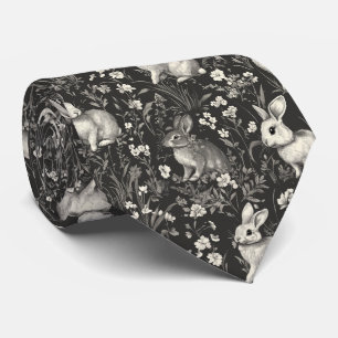 Cravate Lapin français Toile de Jouy en motif floral noir