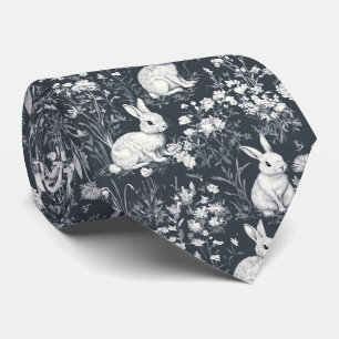 Cravate Lapin Vintage Motif Toile de Printemps Noir