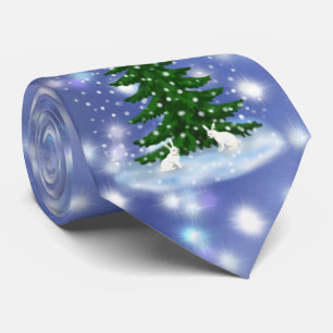 Cravate lapins blancs d'épinette de Noël