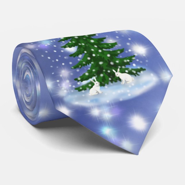 Cravate lapins blancs d'épinette de Noël (Roulé)