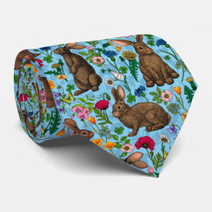 Cravate Lapins et fleur sauvage