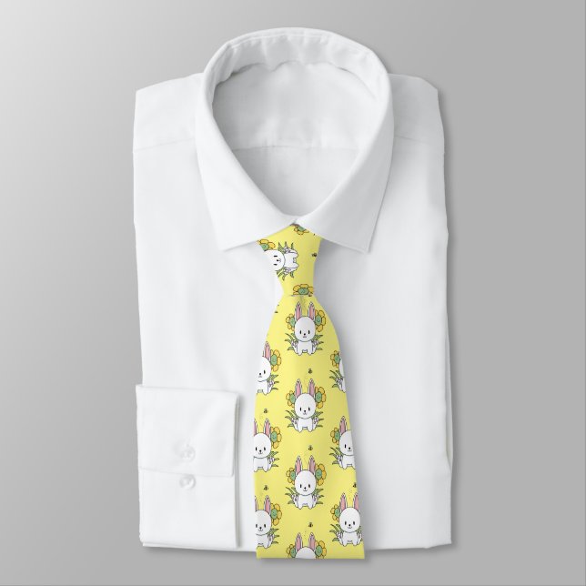 Cravate Lapins et fleurs motif répétitif (Attaché)