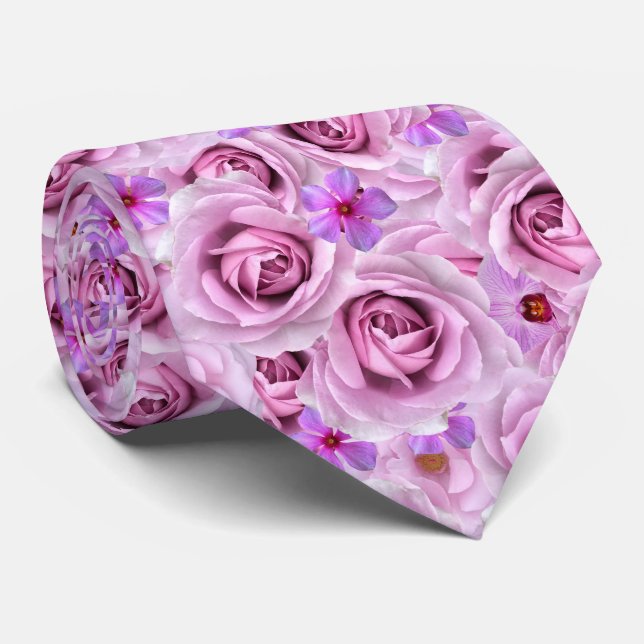 Cravate Lavande Floral Purple Oversize Fleurs Collage (Roulé)