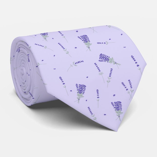 Cravate Lavande Lilas Floral Botanique (Roulé)