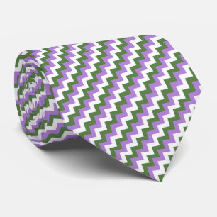 Cravate Lavande, vert et blanc Chevron Zigzag