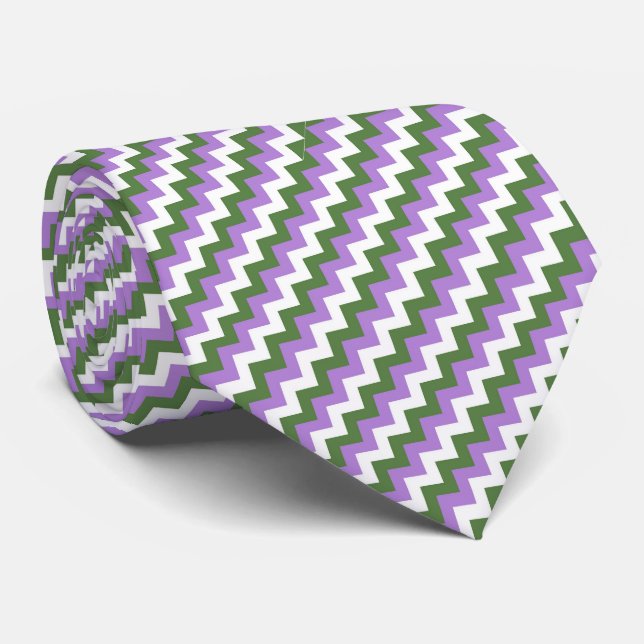Cravate Lavande, vert et blanc Chevron Zigzag (Roulé)