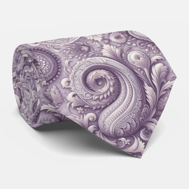 Cravate Lavender 3D Paisley Relief Jacquard Neck Tie (Roulé)