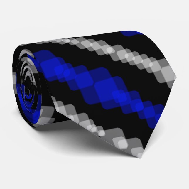 Cravate Layered Blue And White Squared On Black Pattern (Roulé)