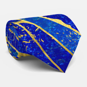 Cravate Lazulite de Lapis et motif de vagues d'or