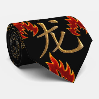 Cravate Le feu d'or de dragon - rouge noir d'or - côté