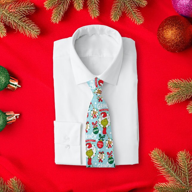Cravate Le Grinch | Happy Wholiday Motif (Tie on shirt over festive background)