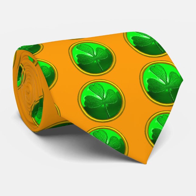 CRAVATE LE JOUR DE ST PATRICK LE SHAMROCK VERT JEWEL EN PI (Roulé)
