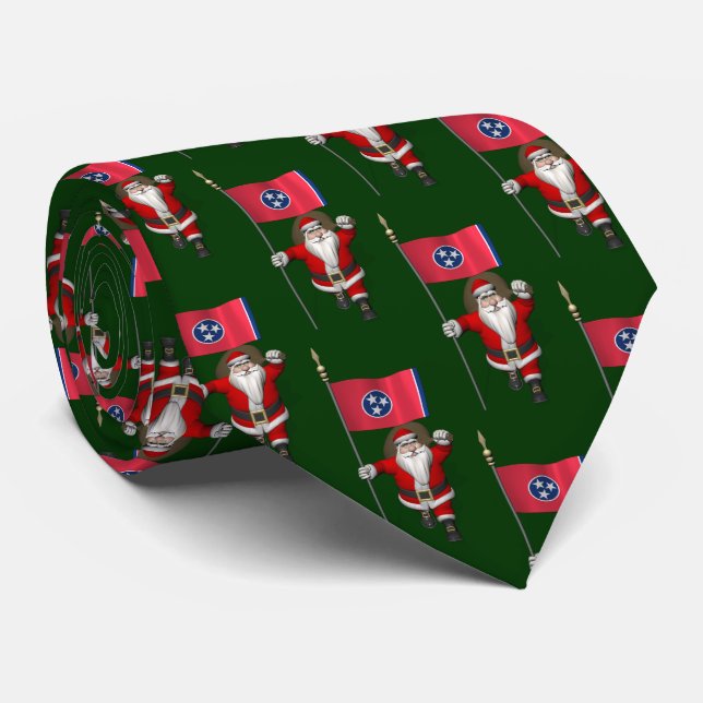 Cravate Le Père Noël Festif Avec Drapeau Du Tennessee (Roulé)