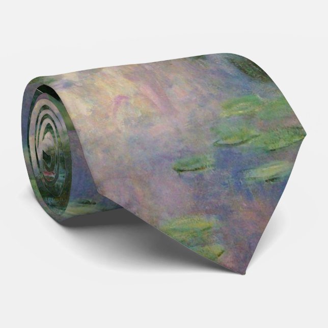 Cravate L'EAU MENSONNE EN ÉTANG VERT ROSE par Claude Monet (Roulé)