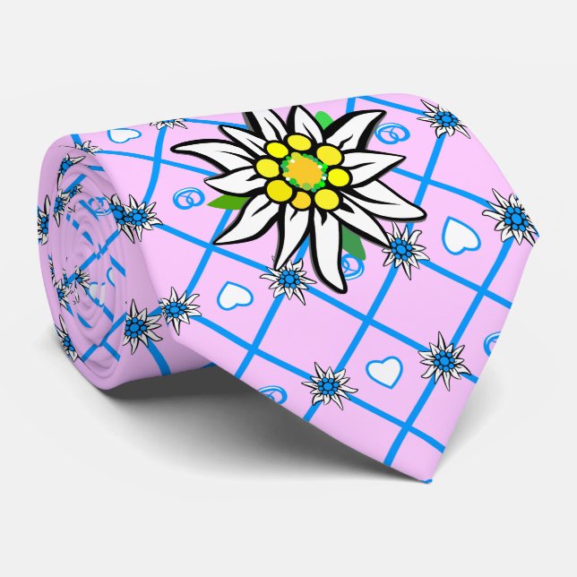 Cravate L'edelweiss sur le bleu connaît copie latérale (Roulé)