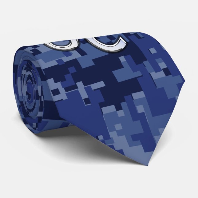 Cravate Leo Zodiac Sign on Navy Blue Digital Camouflage (Roulé)