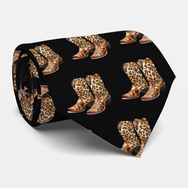 Cravate Leopard Print Cowboy Boots Neck Tie (Roulé)