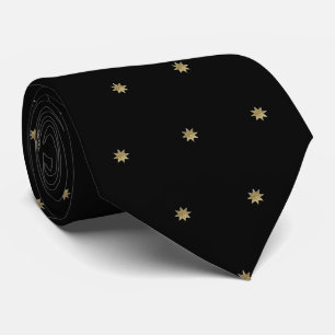 Cravate Les étoiles d'or sur le noir. Magnifique motif