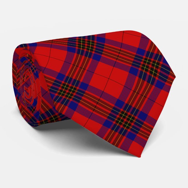 Cravate Leslie tartan rouge bleu violet plaid (Roulé)