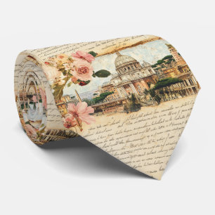 Cravate Lettres Florales d'Art Vintage Rome