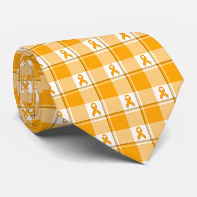 Cravate Leukemia Awareness Plaid Orange Ribbon (Roulé)
