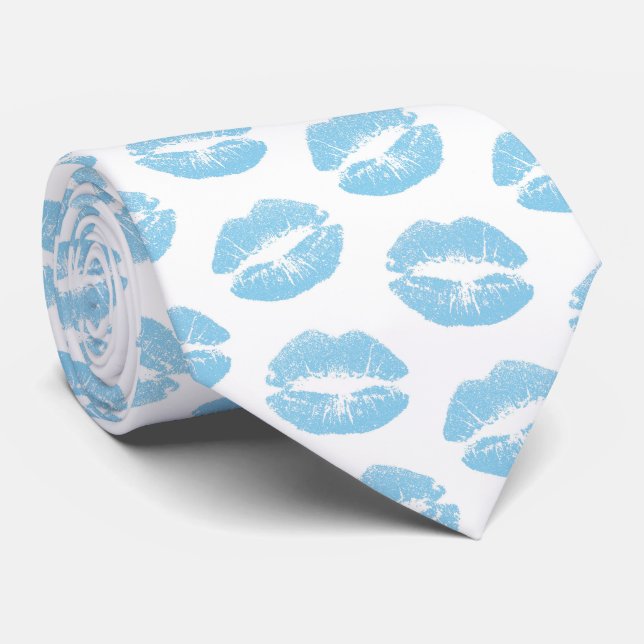Cravate Lèvres Bleues, Motif De Lèvres, Bleu, Baiser (Roulé)