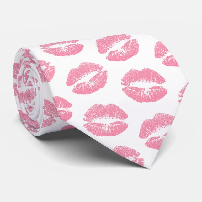 Cravate Lèvres Roses, Motif De Lèvres, Rouge Rose, Baiser (Roulé)
