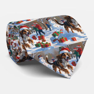 Cravate Lévrier Afghan Scène de Noël enneigée festive