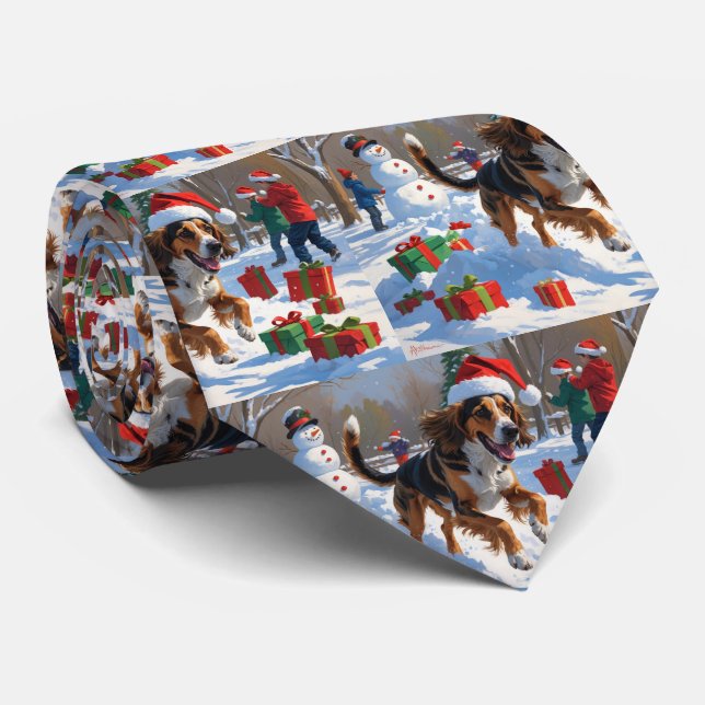 Cravate Lévrier Afghan Scène de Noël enneigée festive (Roulé)