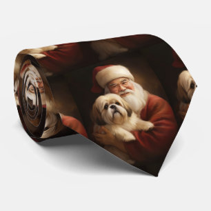 Cravate Lhasa Apso avec le Père Noël Festif de Noël