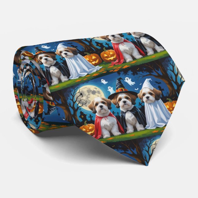 Cravate Lhasa Apso Chiens Citrouille Halloween Funny (Roulé)