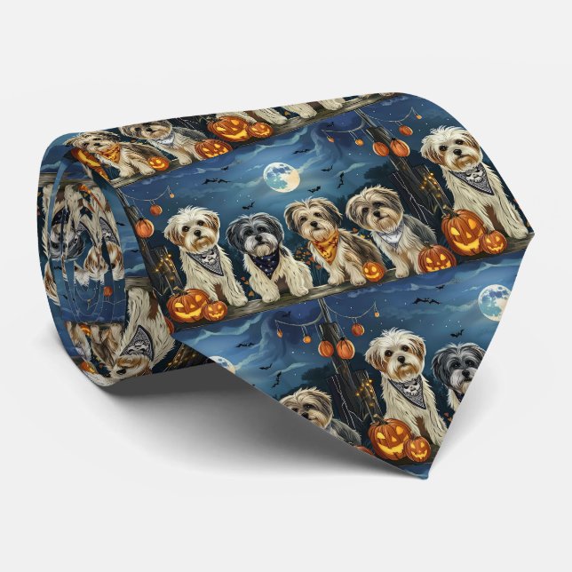 Cravate Lhasa Apso Halloween Épouvantable  (Roulé)