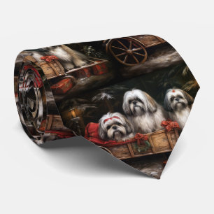 Cravate Lhasa Apso Traîneau enneigé Décor de Noël