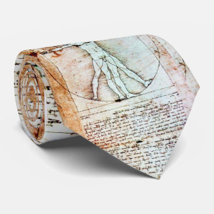 Cravate L'HOMME de VITRUVIAN, parchemin antique de brun de
