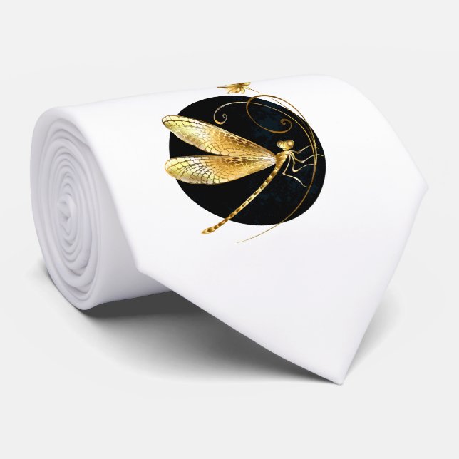Cravate libellule d'or en cercle noir (Roulé)
