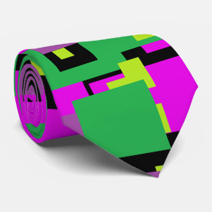 Cravate Lien avec Motif Carré violet vert et noir