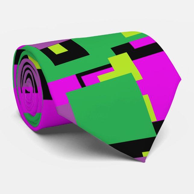 Cravate Lien avec Motif Carré violet vert et noir (Roulé)