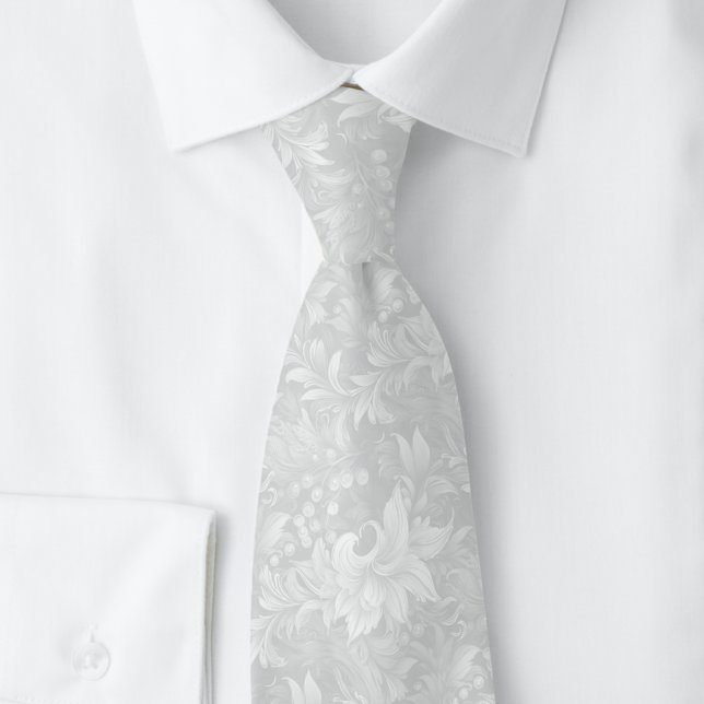 Cravate Light Gray Ornate Botanical (Créateur téléchargé)