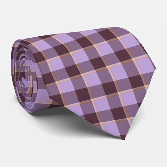 Cravate Light Wisteria and Livid Brown Plaid Neck Tie (Roulé)