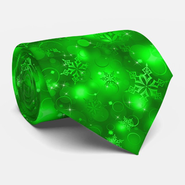 Cravate Lights and Snowflakes, Green - Christmas Ties, (Roulé)