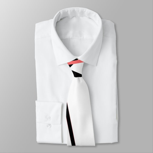 Cravate Ligne Moderne Géométrie Froide Blanc Rose Noir-Ros (Attaché)