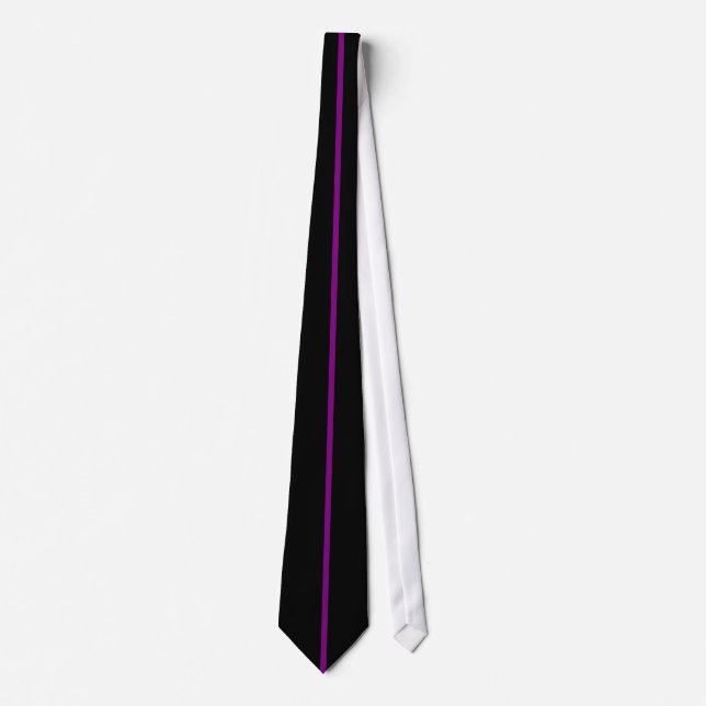 Cravate Ligne verticale mince centre violet sur noir (Devant)