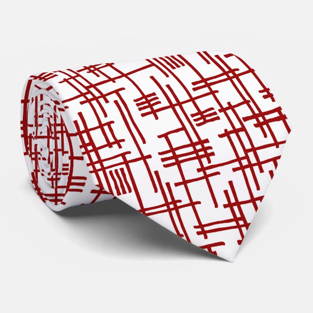 Cravate Lignes Abstraites 120923 - Ruby Red (Roulé)