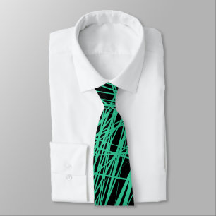Cravate Lignes Abstraites - Vert mer sur noir