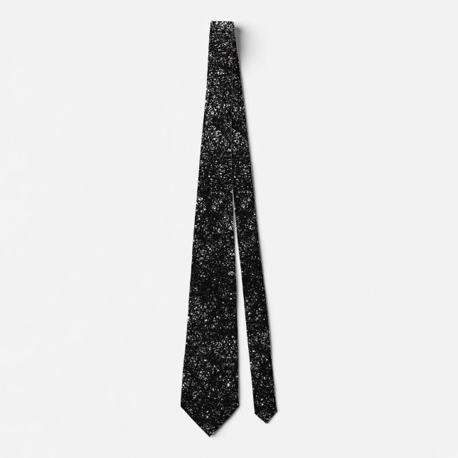 Cravate Lignes aléatoires - Noir avec Blanc sur Noir (Devant)