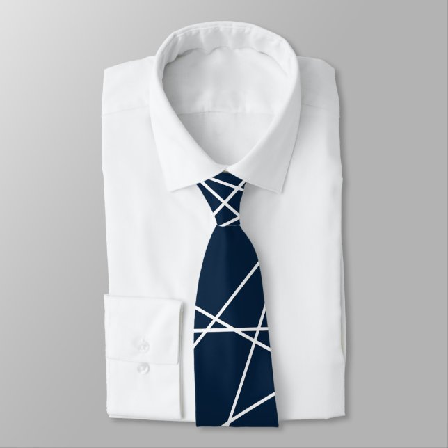 Cravate Lignes de Motif géométrique bleu cadet spatial (Attaché)