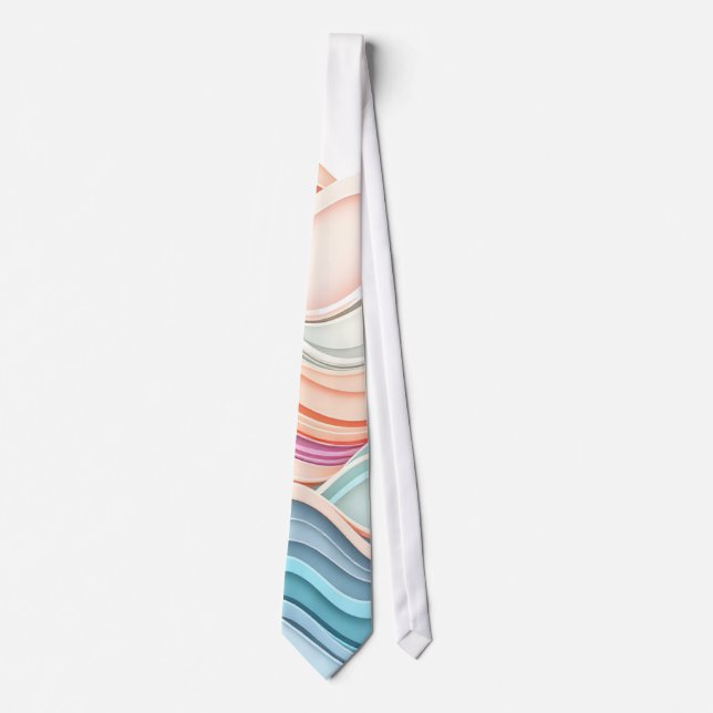 Cravate Lignes ondulées abstraites 3D pastel doux (Devant)