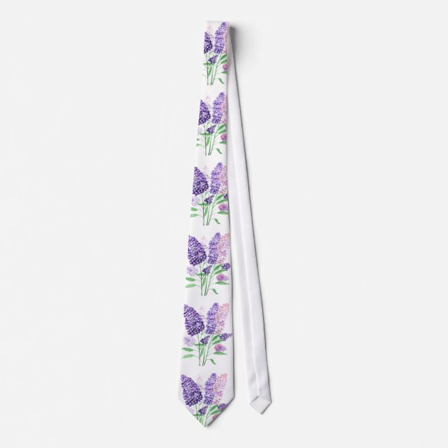 Cravate Lilacs Fleurs violettes Aquarelle Motif de la natu (Devant)