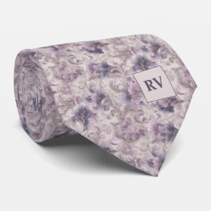 Cravate Lilas Violet Doux Tourbillon Botanique Vintage